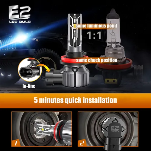 E2 Canbus LED 헤드라이트 안개등 전구, H4 9003 H7 H1 H3 9005 HB3 9006 HB4 H8 H9 H11 H16JP 9012 HIR2 880 881 H27, 30000LM, 2 개 3