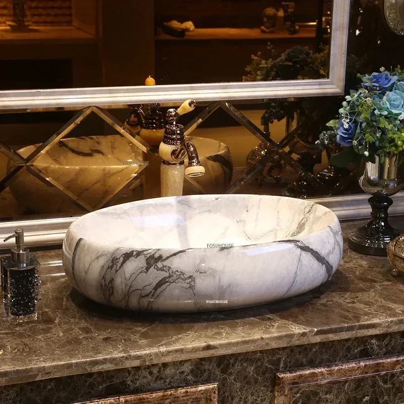 Nordic Marbling อ่างล้างหน้าเฟอร์นิเจอร์ห้องน้ําเซรามิครูปไข่อ่างล้างหน้าห้องน้ําอ่างล้างจานชามอ่างล้างหน้าอ่างล้างหน้าอ่างล้างจานชาม 1