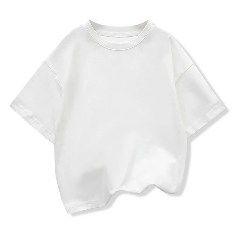 Kids Dropped Shoulder Short-sleeved T-shirt Summer New Pure Cotton Round Neck Loose Bottoming Shirt Student Sportswear 2-10Y 5