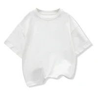 Kids Dropped Shoulder Short-sleeved T-shirt Summer New Pure Cotton Round Neck Loose Bottoming Shirt Student Sportswear 2-10Y 2