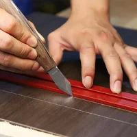 High Carbon Steel Double Bevel Blade Marking Knife, Precision Marking and Carving Tool with Wooden Handle and Protective She 5