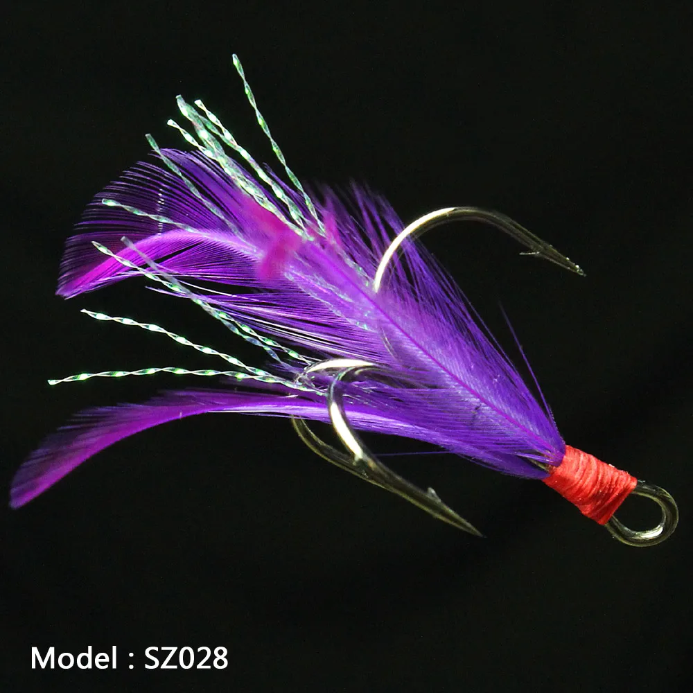 

10pcs Treble Fishing Hook With Feather For Minnow Fly Fishing Lures Crankbaits Barbed Annular Sharpened Fishhook 10-3/0# sz028