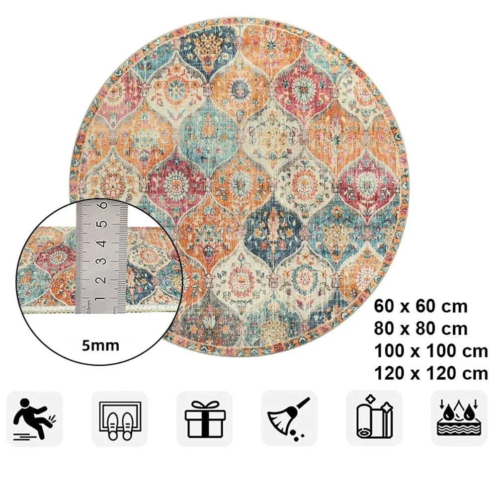 Bohemian Round Carpet for Living Room Bedroom Anti Slip Super Soft Area Rug Meeting Room Kid Room Vintage Foldable Floor Mat - Image 5