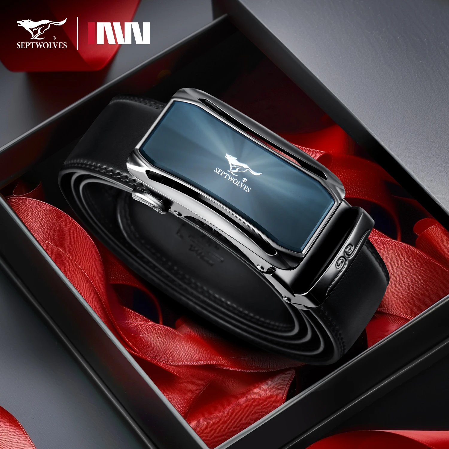 Septwolves العلامة التجارية الفاخرة حزام جلد طبيعي الرجال قابل للتعديل الخصر سلسلة عالية الجودة التلقائي مشبك الموضة مع صندوق أفضل هدية