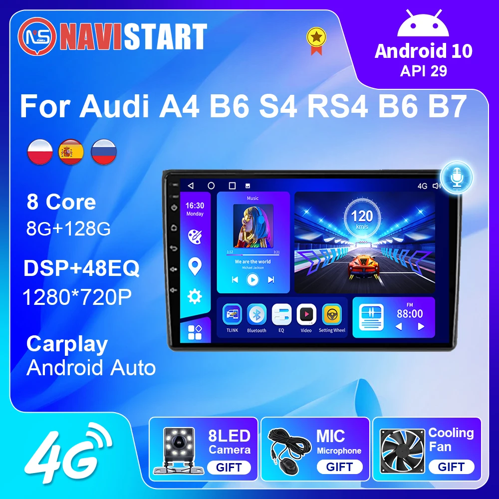 

NAVISTART 2 Din Car Radio For Audi A4 B6 S4 RS4 B6 B7 SEAT Exeo Carplay Android Auto Video Player 4G WIFI BT GPS DSP Navigation