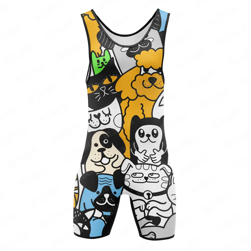Funny Wrestling Singlet Fitness Sleeveless Skinsuit Men's Leotard Outfit GYM Triathlon PowerLifting Suit Gym Sports Bodysuit