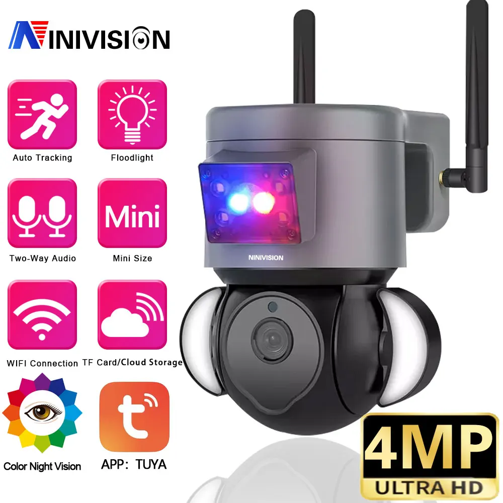

4MP Wifi Survalance Camera Smart Home Wireless Outdoor Camera Canbe Inserted 128G SD Card CCTV Camera WIFI With Alarm Light TUYA