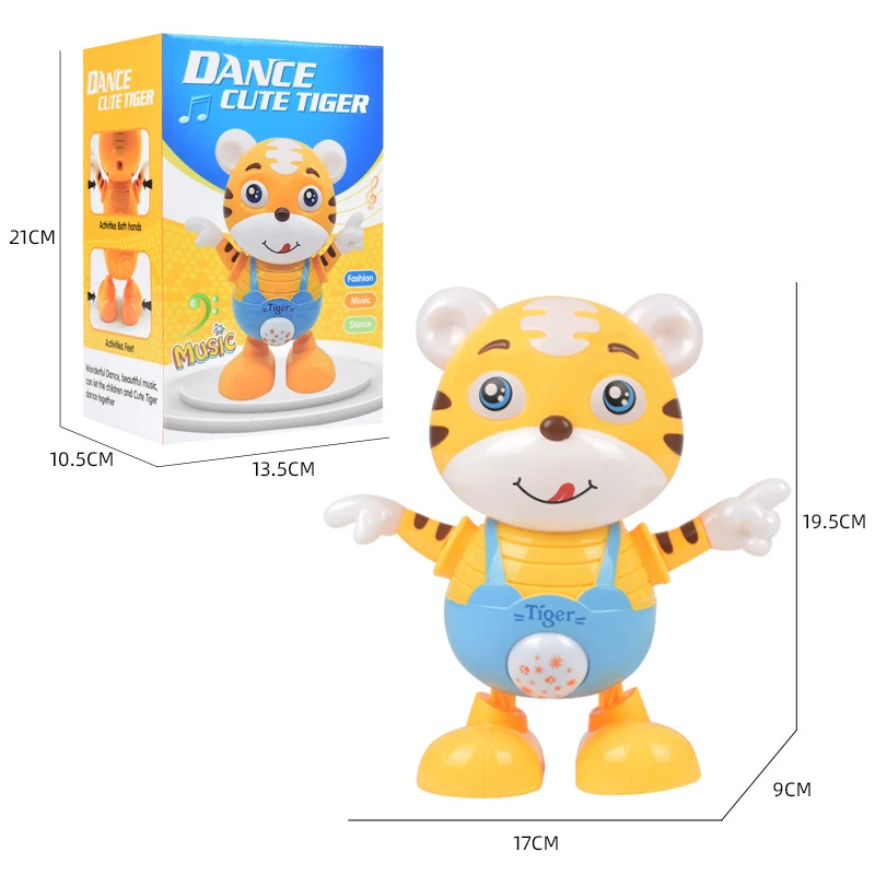 Dancing Electric Cartoon Cute Small Yellow Tiger Doll Home Decor Kid Gift Baby Early Education Musical Dance Light LED Baby Toys 5