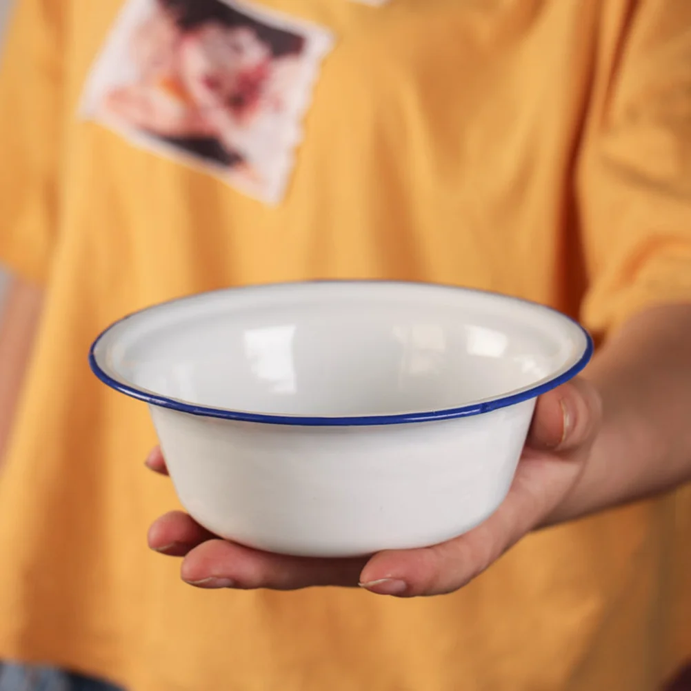 White Enamel Bowl Household Enamelware Salad Basin Cooking Utensils Retro Enameled Soup