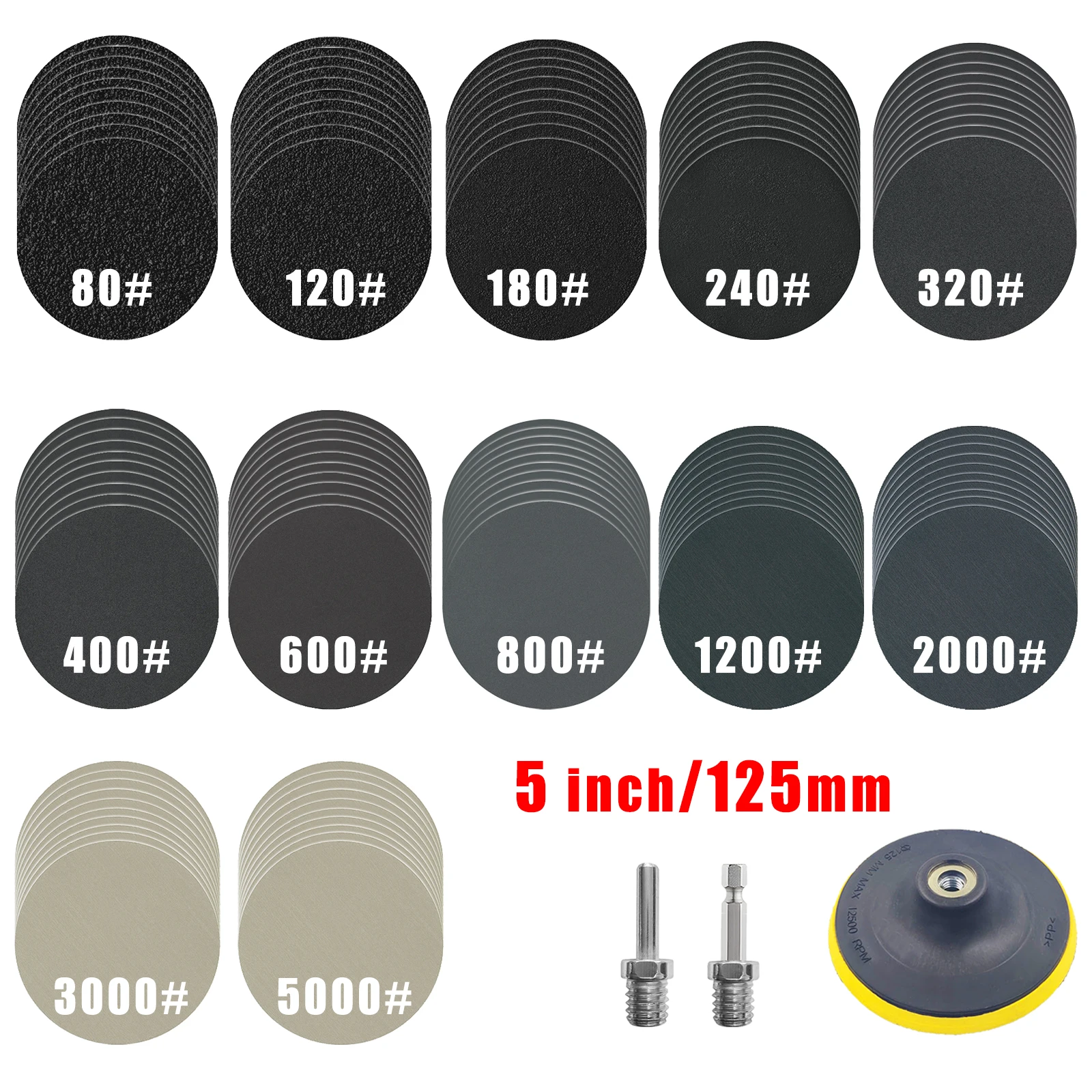 5 Inch Wet Dry Sanding Discs 125mm Hook And Loop Orbital Sandpaper Silicon Carbide 80grit-5000grit