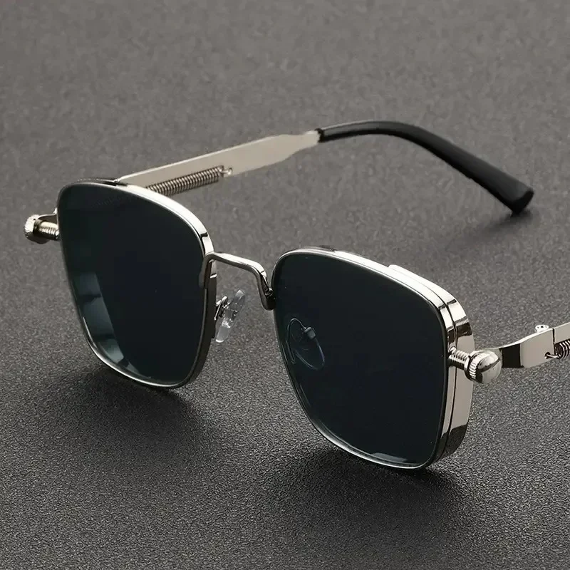 Retro Steampunk Men's Sunglasses European American Style Box Edge Personalized Metal Springs UV400