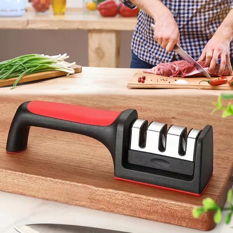 Description Picture 2 of itemKitchen 3-Segment Knife Sharpener Household Multi-Functional Hand-Held Three-Purpose Black Sharpening Stone