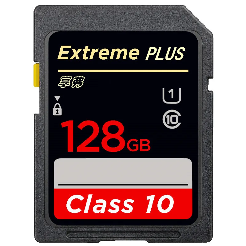 Vue rapprochée de la carte mémoire SD 128GB pour GoPro, avec étiquette de capacité et logo haute vitesse.