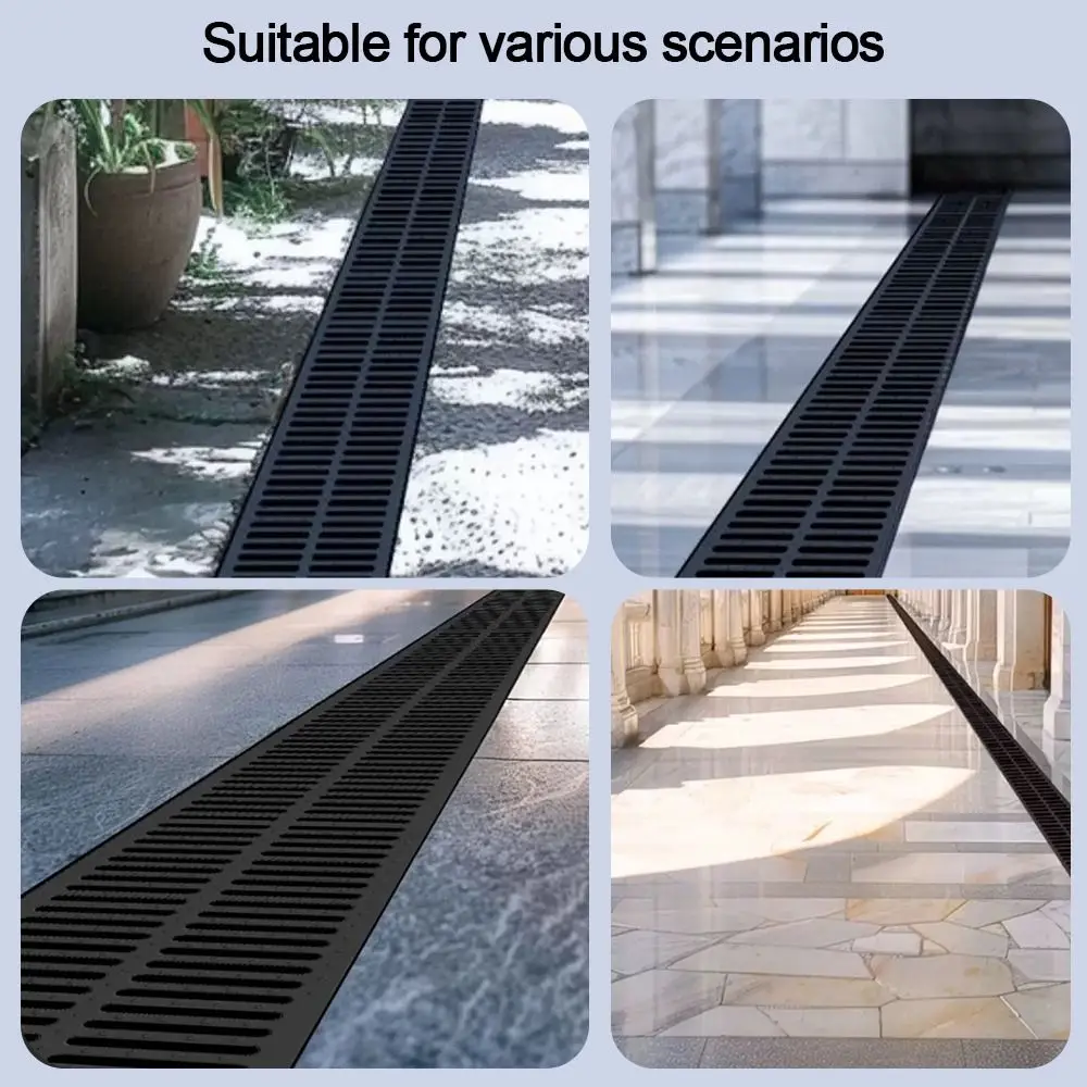 New High Strength Trench Cover Rectangular Black Garage Floor Drain Resin Plastic Sewer Trench Plate Grid Basement