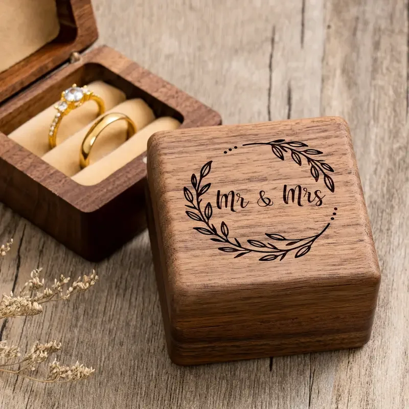 thumbnail image 2 of Wooden Mr & Mrs Ring Box - Rustic Wedding Ring Case For Ceremony & Engagement 2 of 9