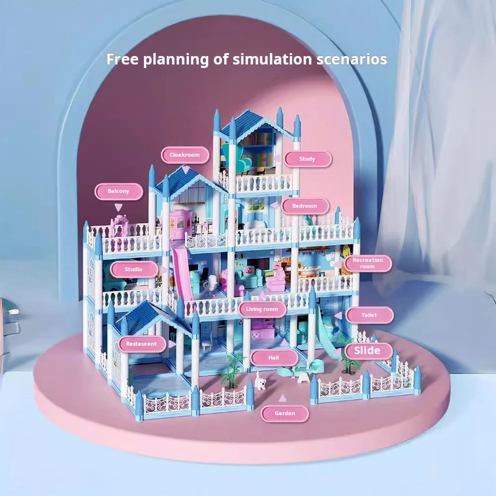 New Playing House Doll House Princess Castle Set Big Villa Puzzle Dollhouse Kids Simulation House Girl, Birthday Gift