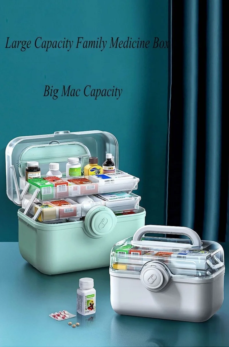 Large Capacity Family Medicine Organizer Box Portable Medicine