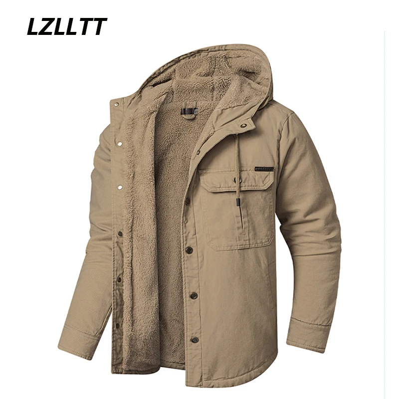 

Men Thick Warm Parkas Winter Fleece Hooded Military Jacket Men Cotton Padded Windproof Outwear Large Size High Quality Coat Male