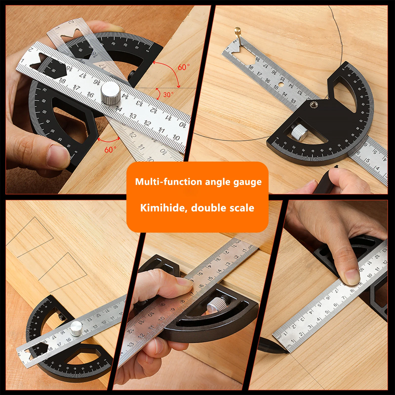 8 Inch Angle Gauge Measurement ABS Precision Multifunctional Protractor Adjustable Angle Finder Architect Woodworking Ruler