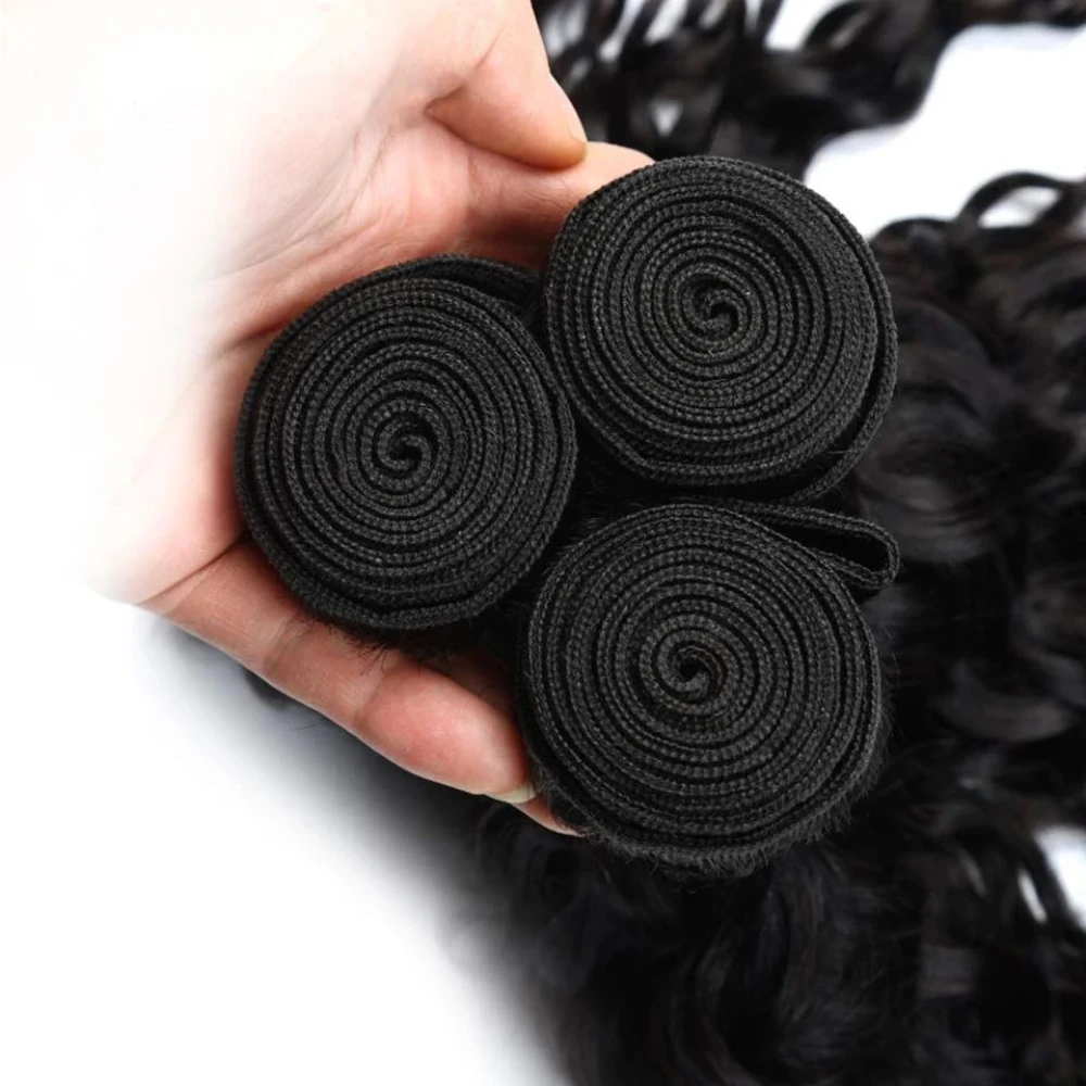 40Inches Deep Wave Hair Bundles Natural Black Colored 1/3/4 Pcs Long Human Hair Extensions Remy Brazilian Hair Bundles For Women 2