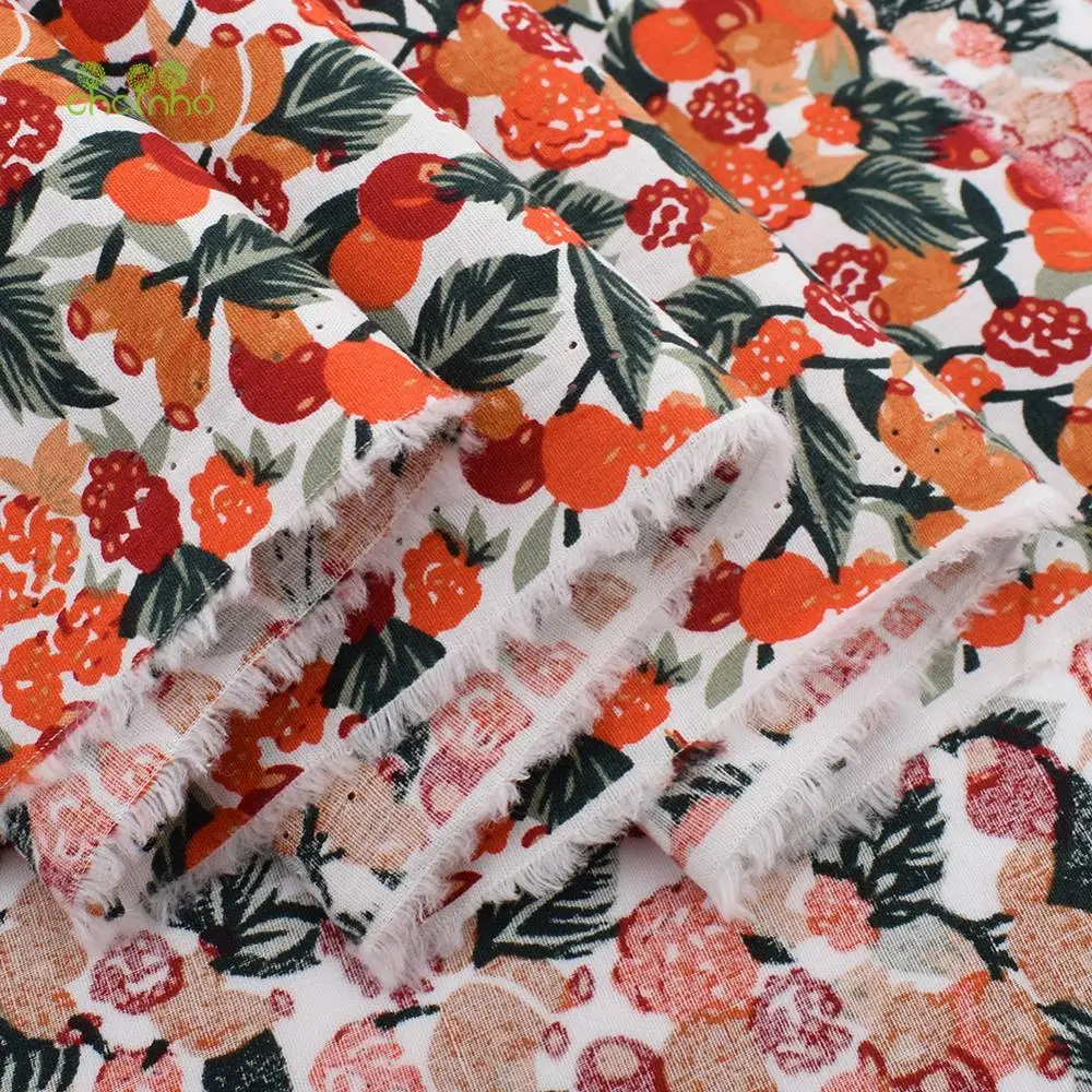 Chainho,Printed Plain Weave Poplin Cotton Fabric,DIY Quilting Sewing Material,Patchwork Cloth,Floral Series,3 Sizes,15PC14