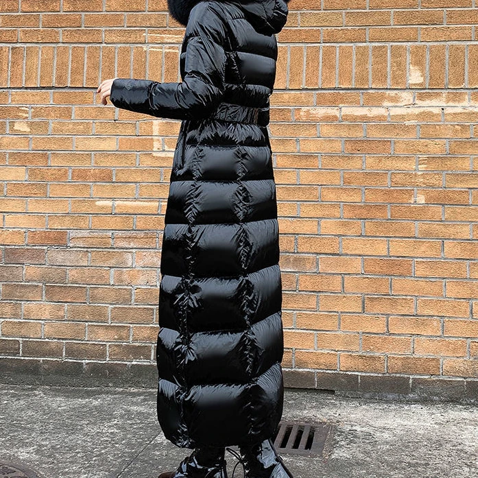 2023 New Women Down Jacket Winter Coat Female Extended Version Parkas Slim Fit Thick Outwear Hooded Real Fur Collar Overcoat