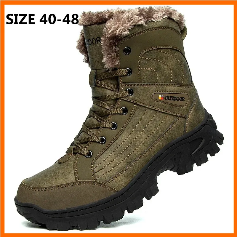

Winter Warm Snow Boots Tactical Military Combat Botas Men Leather Outdoor Hinking Shoes Trekking Camping Sneaker Plus Size 40-48