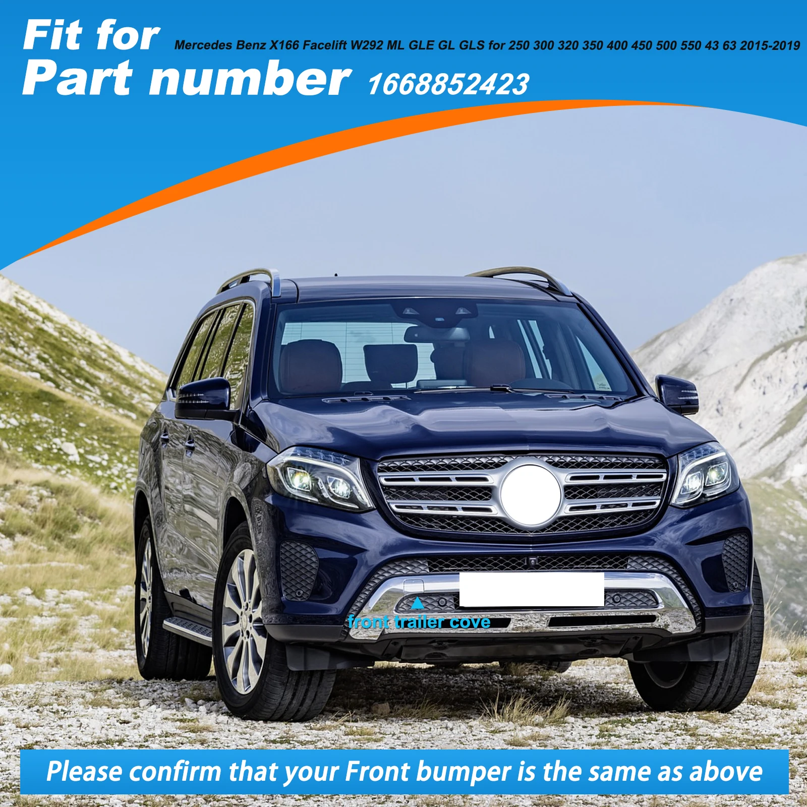 메르세데스 벤츠 X166 페이스리프트 W292 GL GLS 250 350 400 500 550 43 63 2015-2019 16688524용 프론트 범퍼 견인 고리 커버 캡 아이