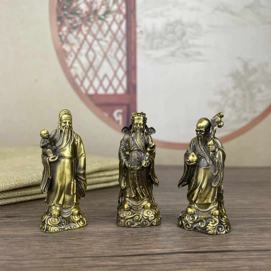 6CM A Set 3 PCS Lucky Animal Feng Shui Bronze Statue Copper Solid Fortune, Fortune, Longevity, Three Stars See the detailed draw 3