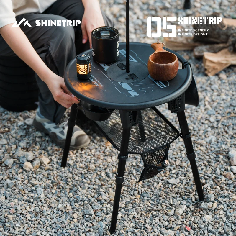 Tavolo da campeggio portatile ShineTrip, tavolo pieghevole da picnic e barbecue, tavolo rotondo piccolo multifunzionale regolabile in altezza