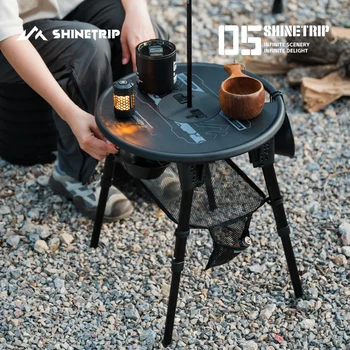 Tavolo da campeggio portatile ShineTrip, tavolo pieghevole da picnic e barbecue, tavolo rotondo piccolo multifunzionale regolabile in altezza