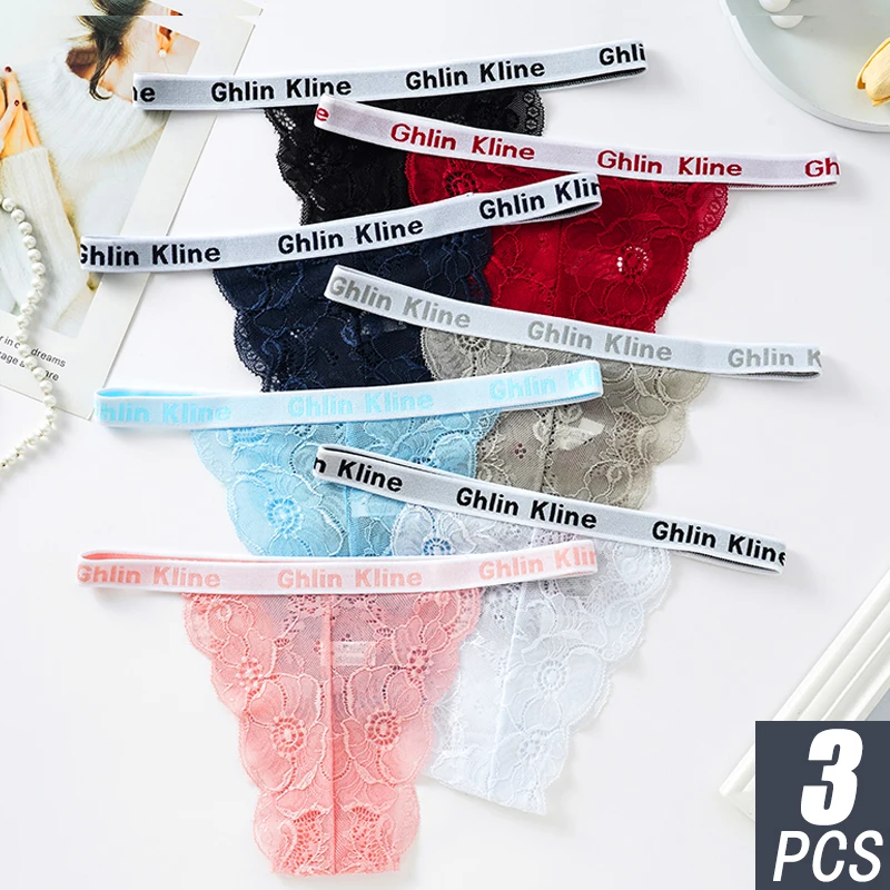 

3PCS 2023 New Arrive GK Brand Elastic Women Underwear Sex Lace Soft G-string Thongs Ladies LINGERIE Solid Color Briefs