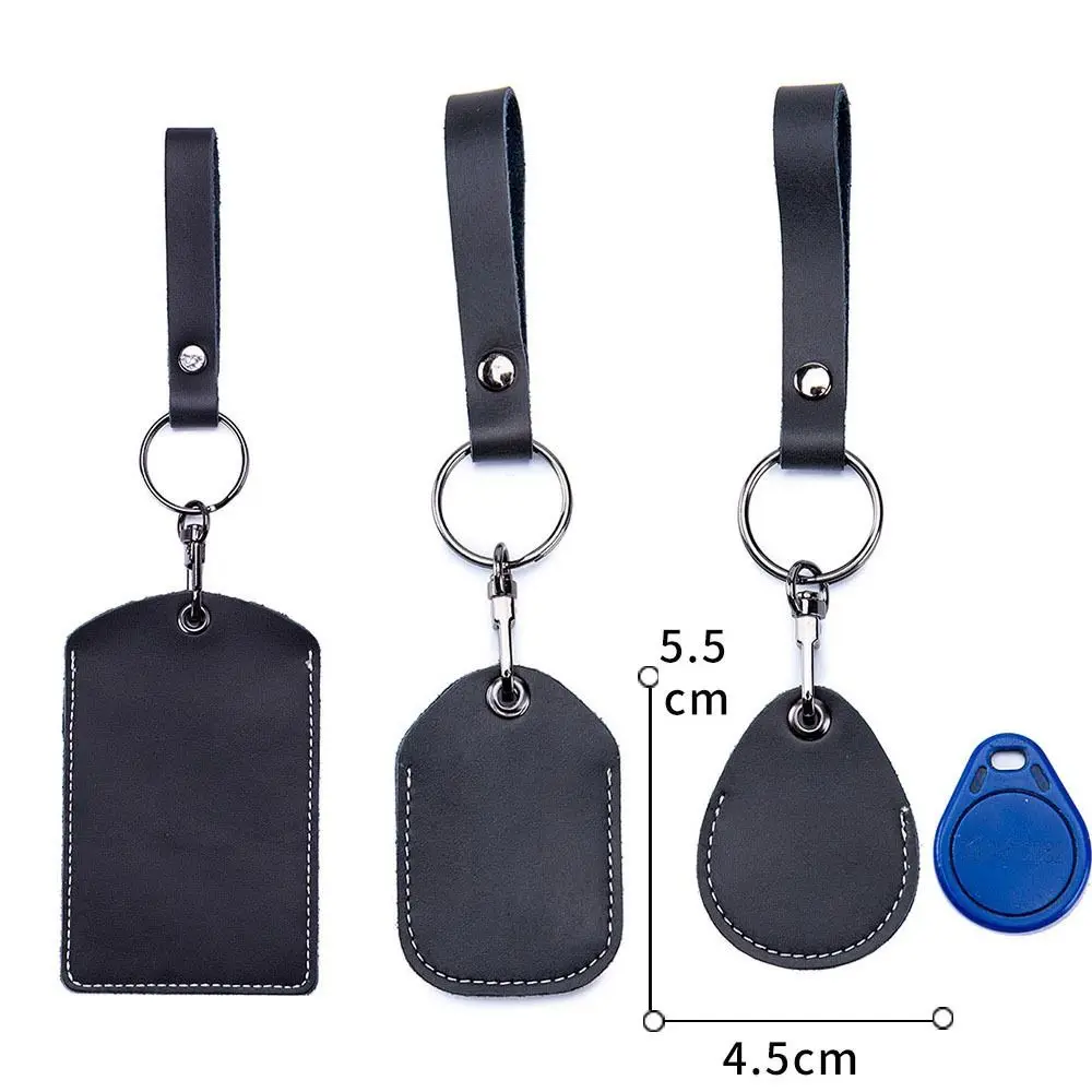 

ID Card Case Keychain Access Card Bag Key Tag Ring Cow Leather Card Holder Keychain Key Ring Door Lock Access Tags