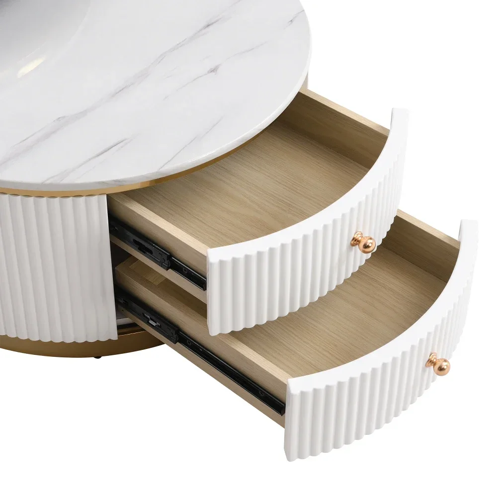 Caf&eacute; Tables, Modern 2 Piece White Round Nested Coffee Table with Drawers