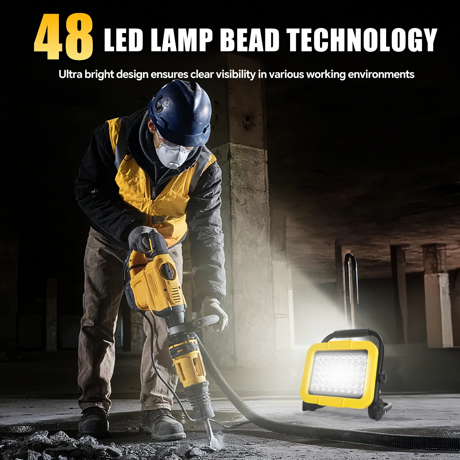 Cordless LED Work Light 50W 5000LM Portable Flood Light Outdoor Camping Fishing