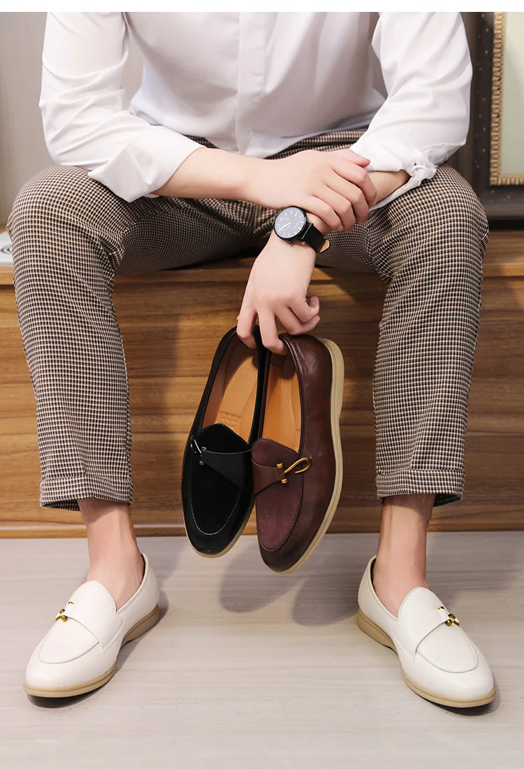 Brand Men's Casual Leather Shoes Mens Fashion Patchwork Party Wedding Loafers Moccasins Men Slip-on Comfortable Driving Flats