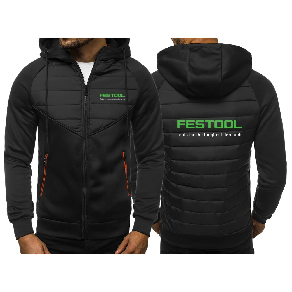 Festool 2023 New Tricolor Hooded Jacket Spring and Autumn Men Casual Slim Patchwork Zipper Long Sleeve Clothing