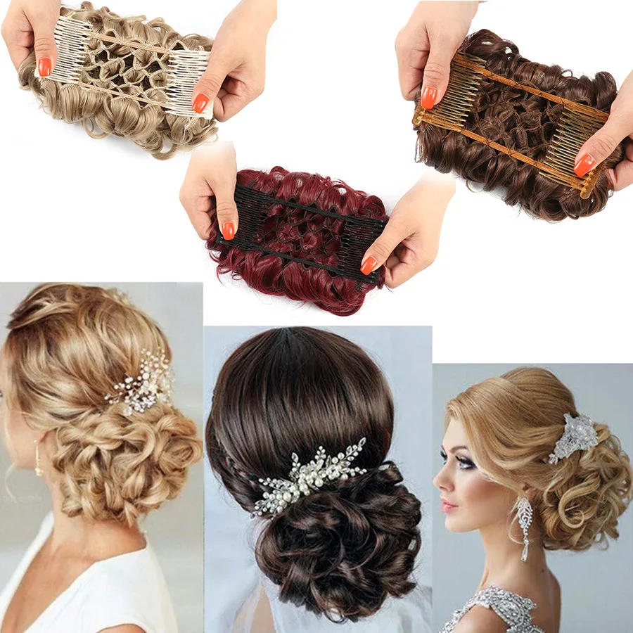Chignon sintetico corto e disordinato, extension per capelli ricci, facile da applicare, con pettini a clip, extension a coda di cavallo per donna - immagine 2
