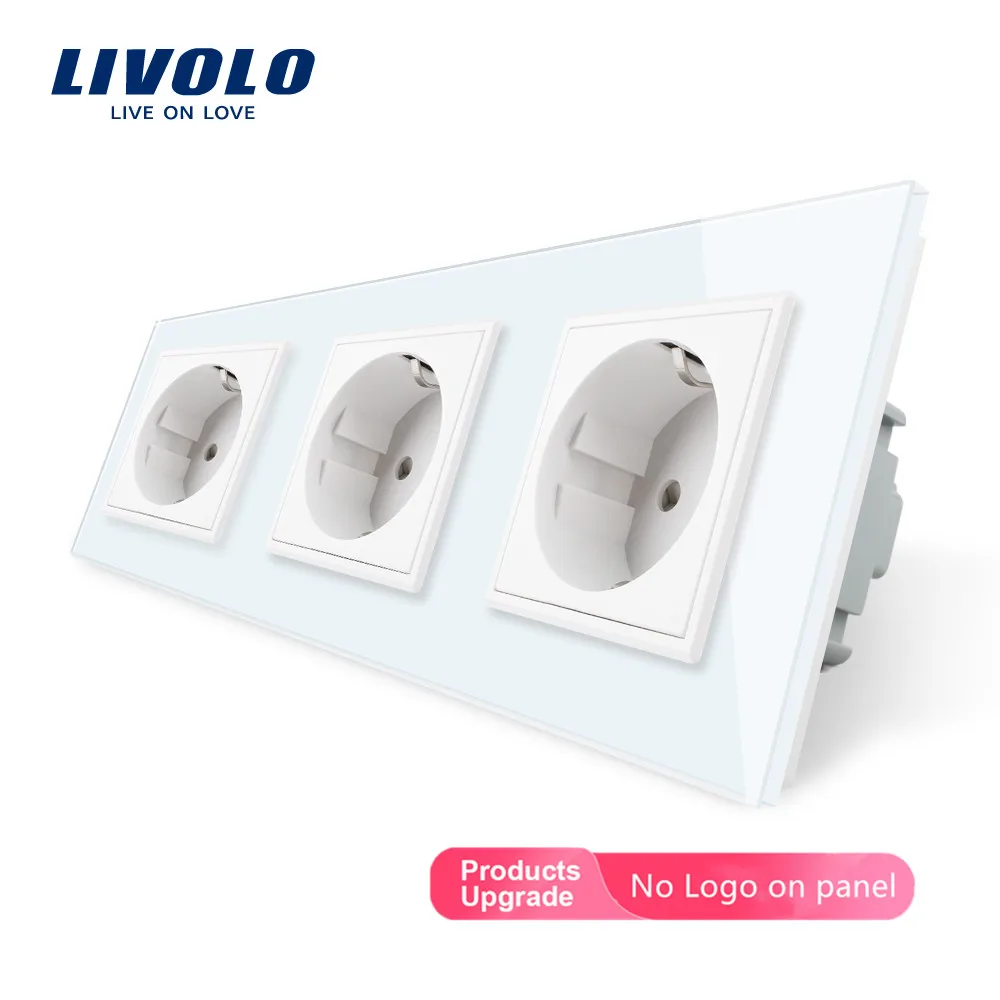 Livolo EU Standard Triple Wall Power Socket Crystal Glass Panel Manufacturer of 16A Smart Home Automatic CE ROHS 220V-250V