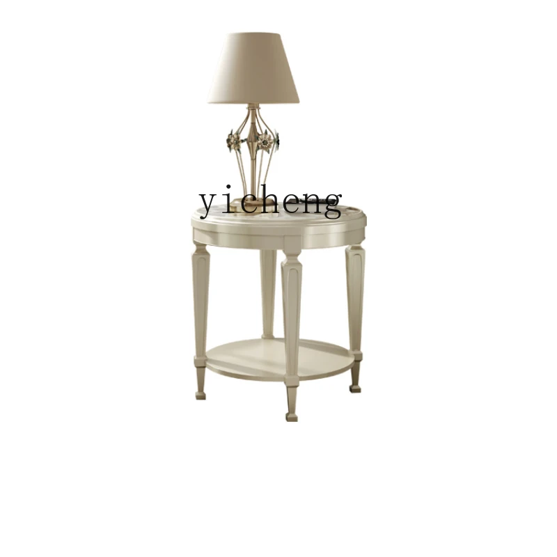 

Zk Light Luxury Side Table Living Room Creative Carving Tempered Glass-Side Table High-Grade round Sofa Solid Wood Corner Table