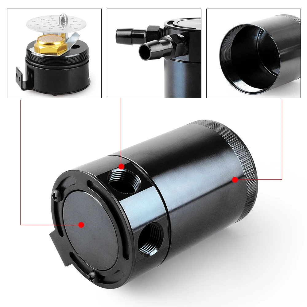 oil catch can Universal 300ml Oil Catch Can Compact Baffled 2-Port Aluminum Reservoir Oil Catch Tank Fuel Tank Two Hole Breathable Kettle