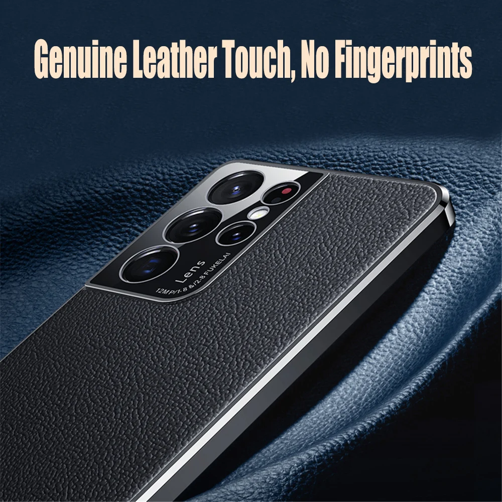 Luxury Plating Genuine Leather Cover For Samsung Galaxy S22 Ultra S21 Plus 5G Case With Camera Protection Phone Case Coque Funda galaxy s22 ultra flip case