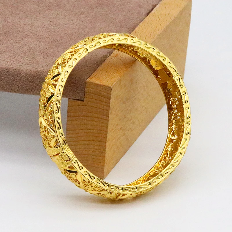 24k Dubai Gold Bangles for Women Gold Dubai Bride Wedding Ethiopian Bracelet Africa Bangle Arab Jewelry Gold Charm Bracelet