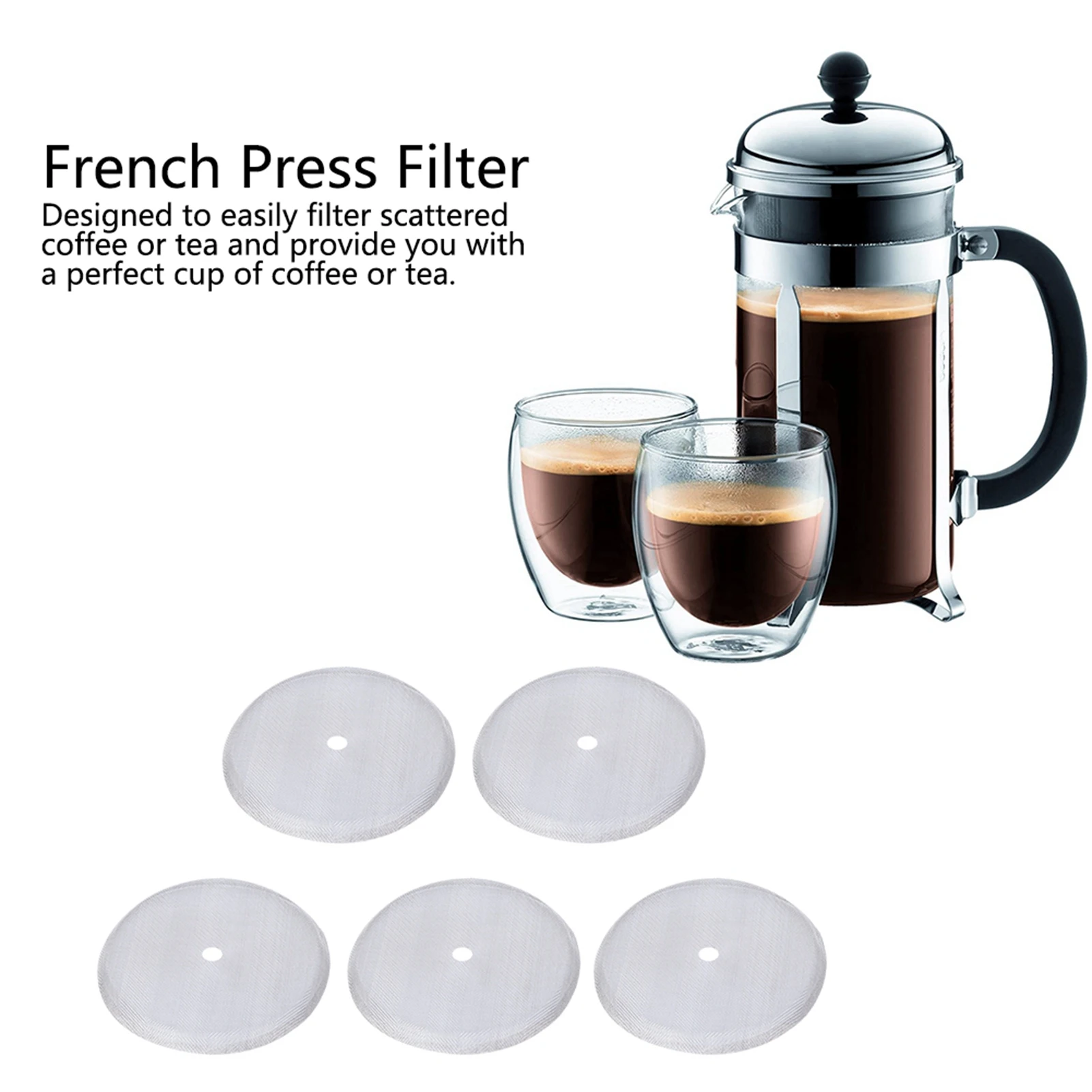 6-Pack Cafetiere Mesh Filter Replacement - 304 Stainless Steel Coffee Press Filter For French Press Machines (350ml)