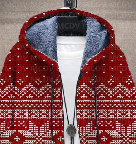 Men's Plush Thick Long-Sleeved Coat Cardigan Christmas 3D Prined Fleece Hooded Overcoat Unisex Thick Warm Jacket