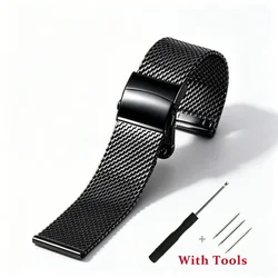 Premium Quick Release Milanese Stainless Steel Watch Strap Replacement - Sleek 1mm Design - 22mm (Black)