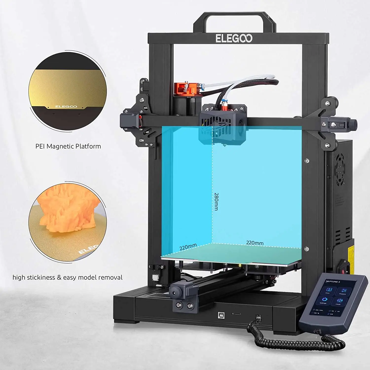 ELEGOO NEPTUNE 3 FDM 3Dプリンター、自動レベル調整機能、取り外し 