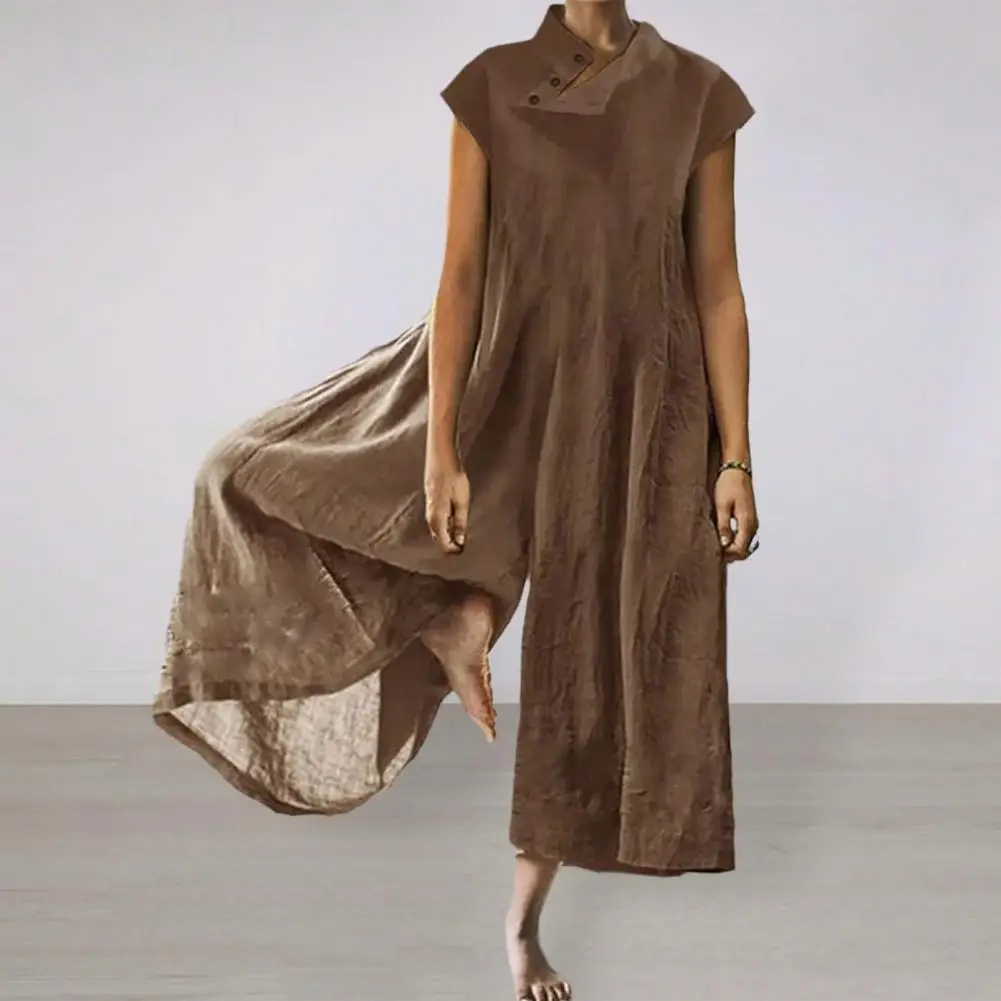 

Womenjumpsuit Stylish Stand Collar Wide Leg Jumpsuit Breathable Soft Elegant Summer Attire for Women Summer Jumpsuit for Women