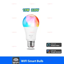 Smart RGB Dimmable LED Bulb with Bluetooth/WiFi Control (WIFI 15W 220V)
