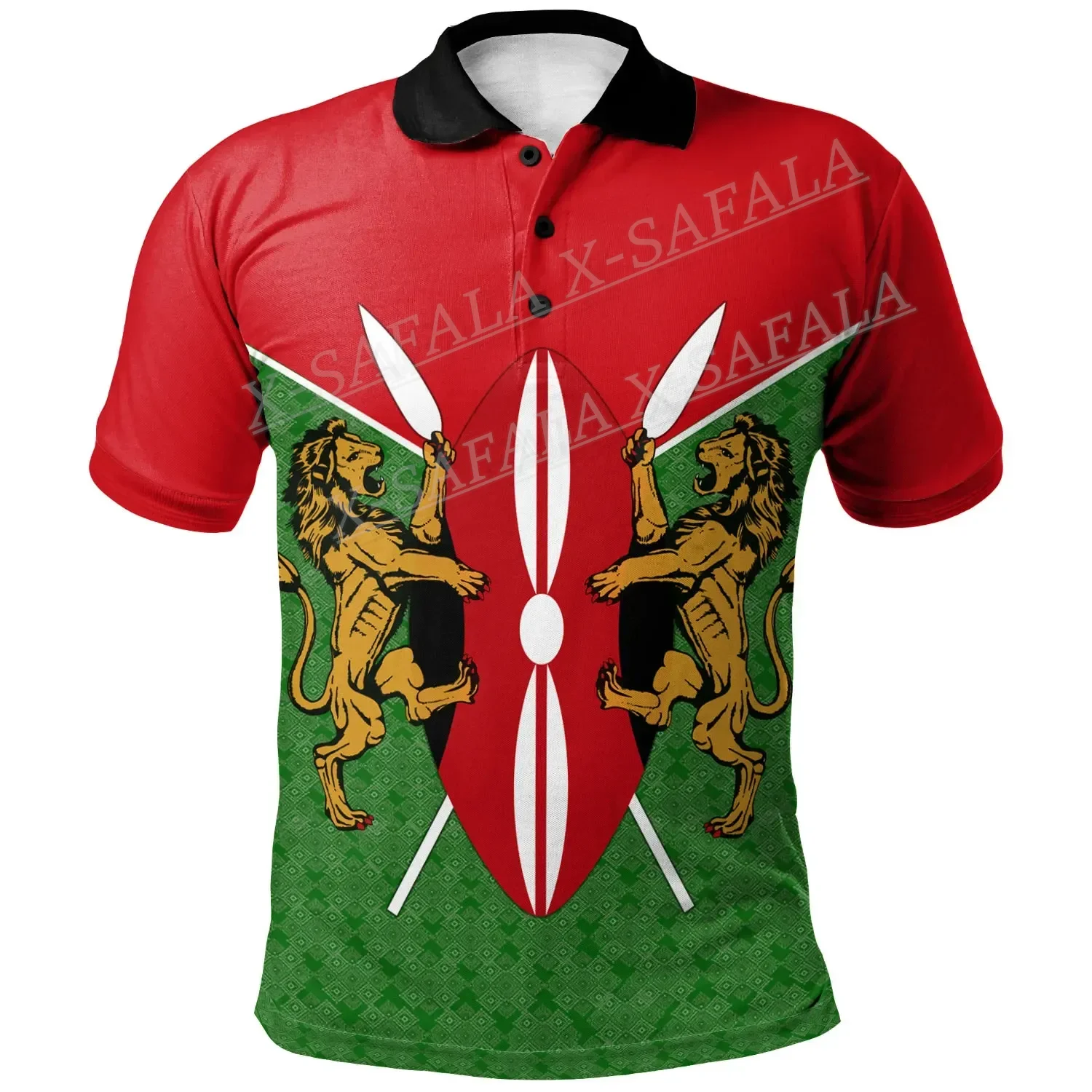 

Kenya Flag Country Emblem National Polo Shirt Customed Name Mens Black And White Basket Personalized Disc Golf Shirts-3